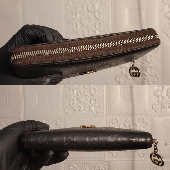 GUCCI Bee GG Interlocking Monogram Guccisima Brown Zippy Wallet AUTHENTIC - Picture 4 of 13